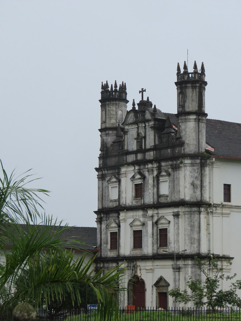 a white building with a tower