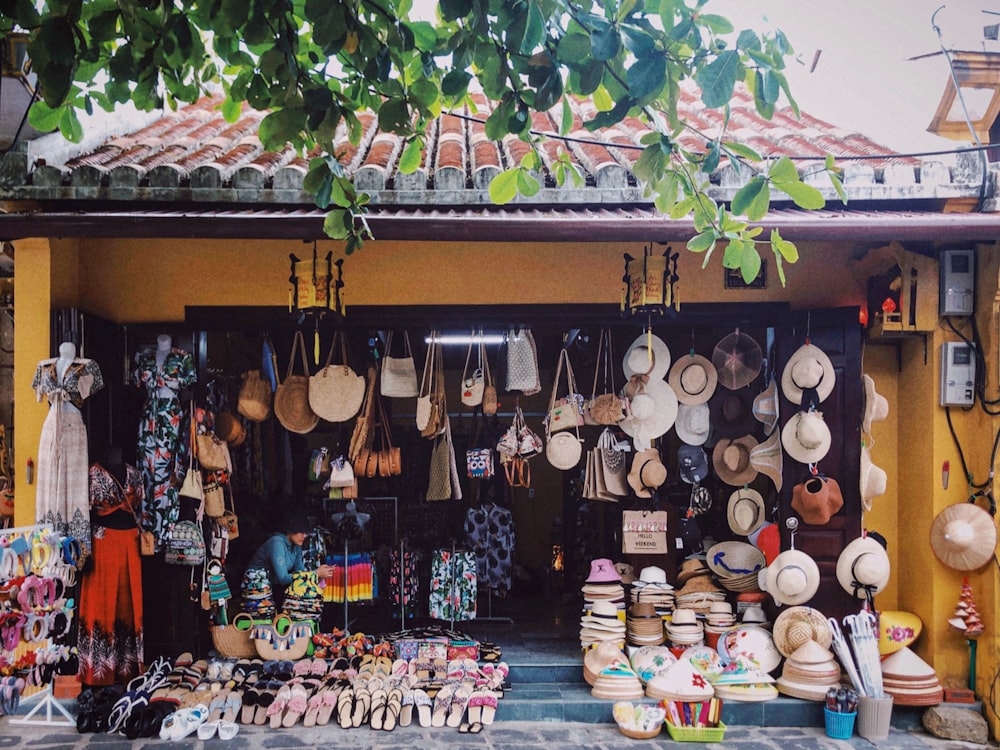 a shop with many items from the ceiling