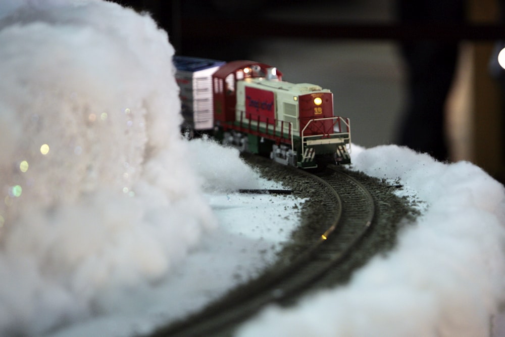 a toy train on a track