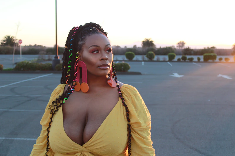 Confident BBW woman in stylish garment