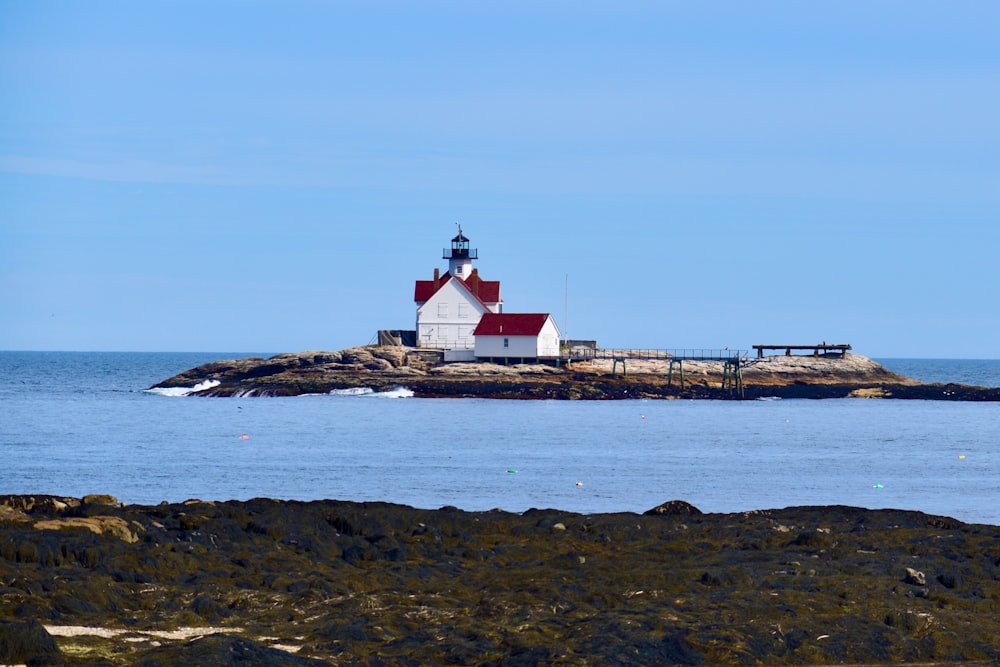 a lighthouse on a small island