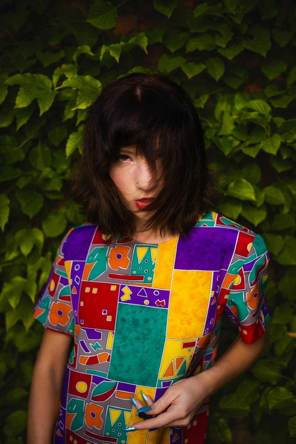 a man wearing a colorful shirt