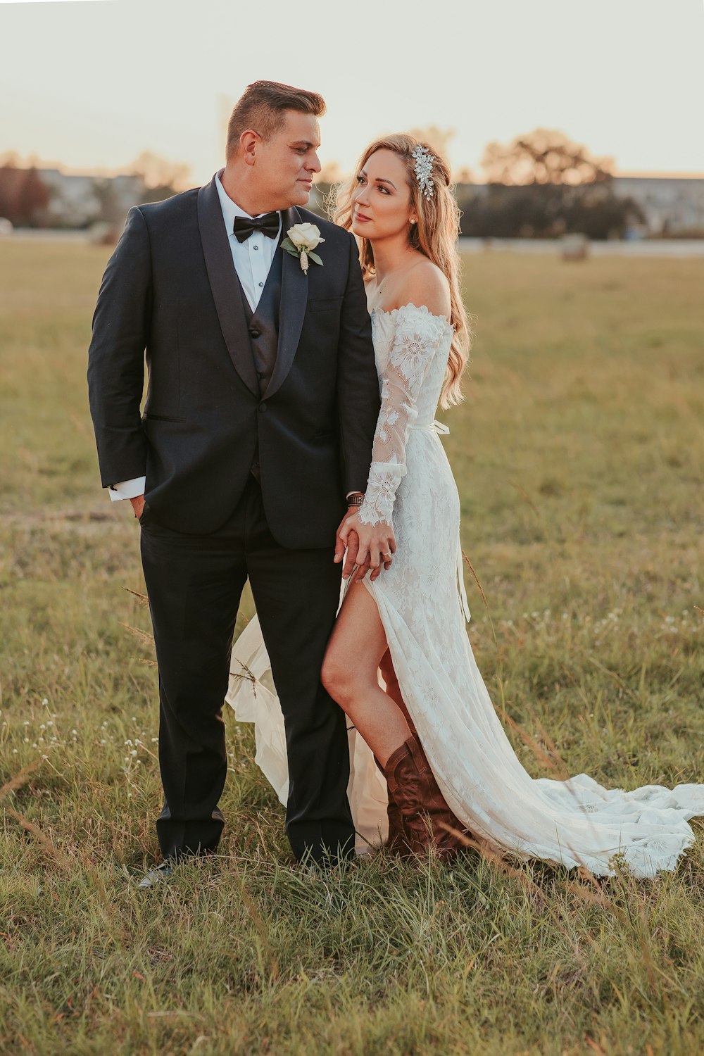 a man and woman in wedding attire