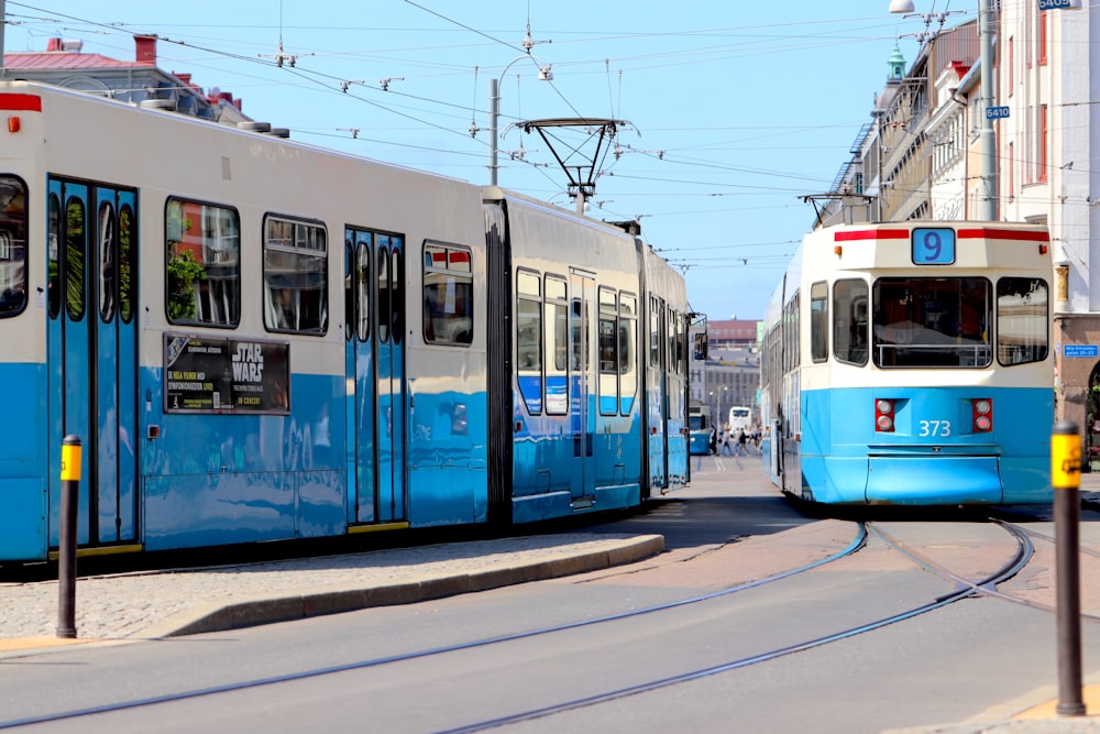 a couple of trains on the tracks