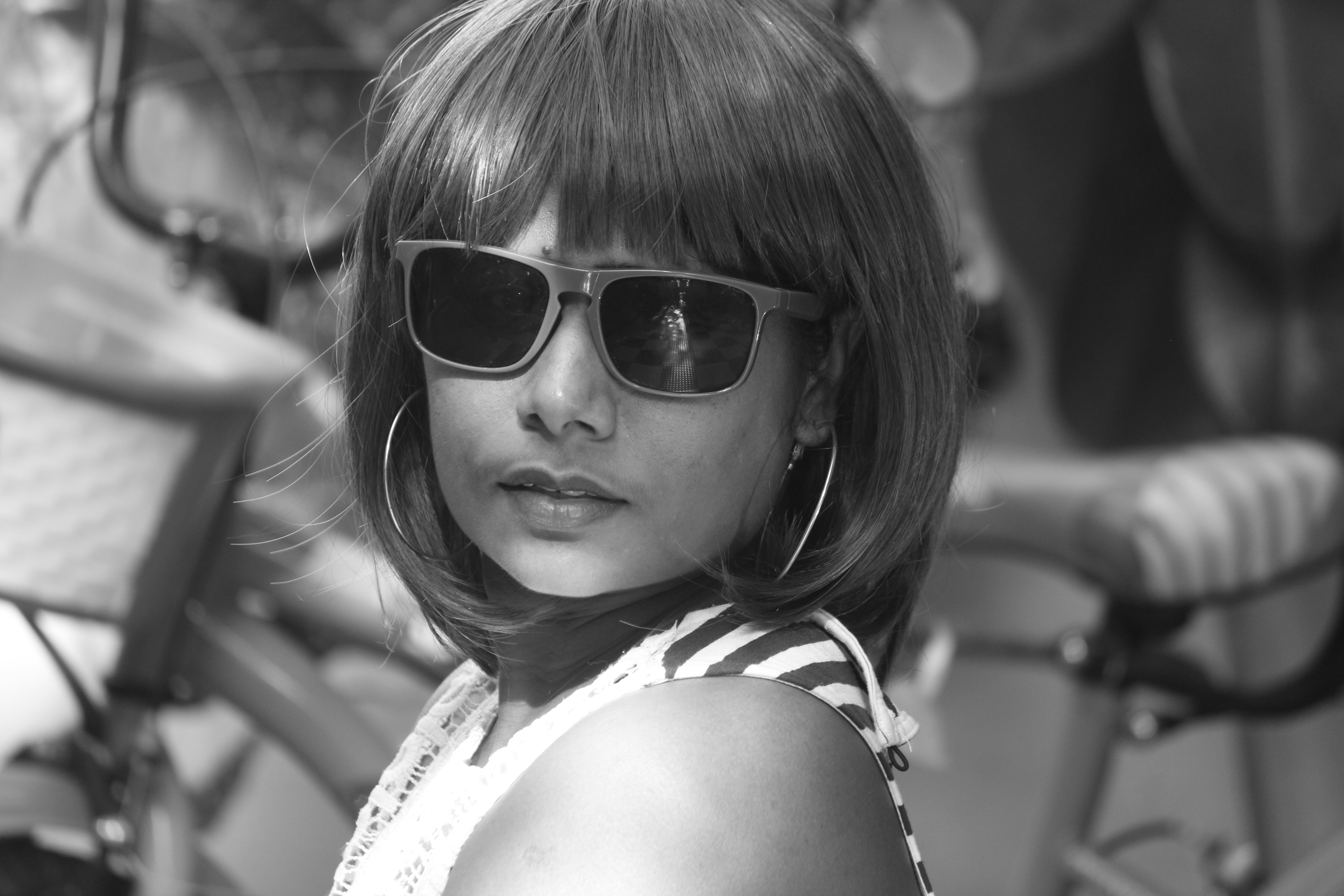 A woman wearing sunglasses