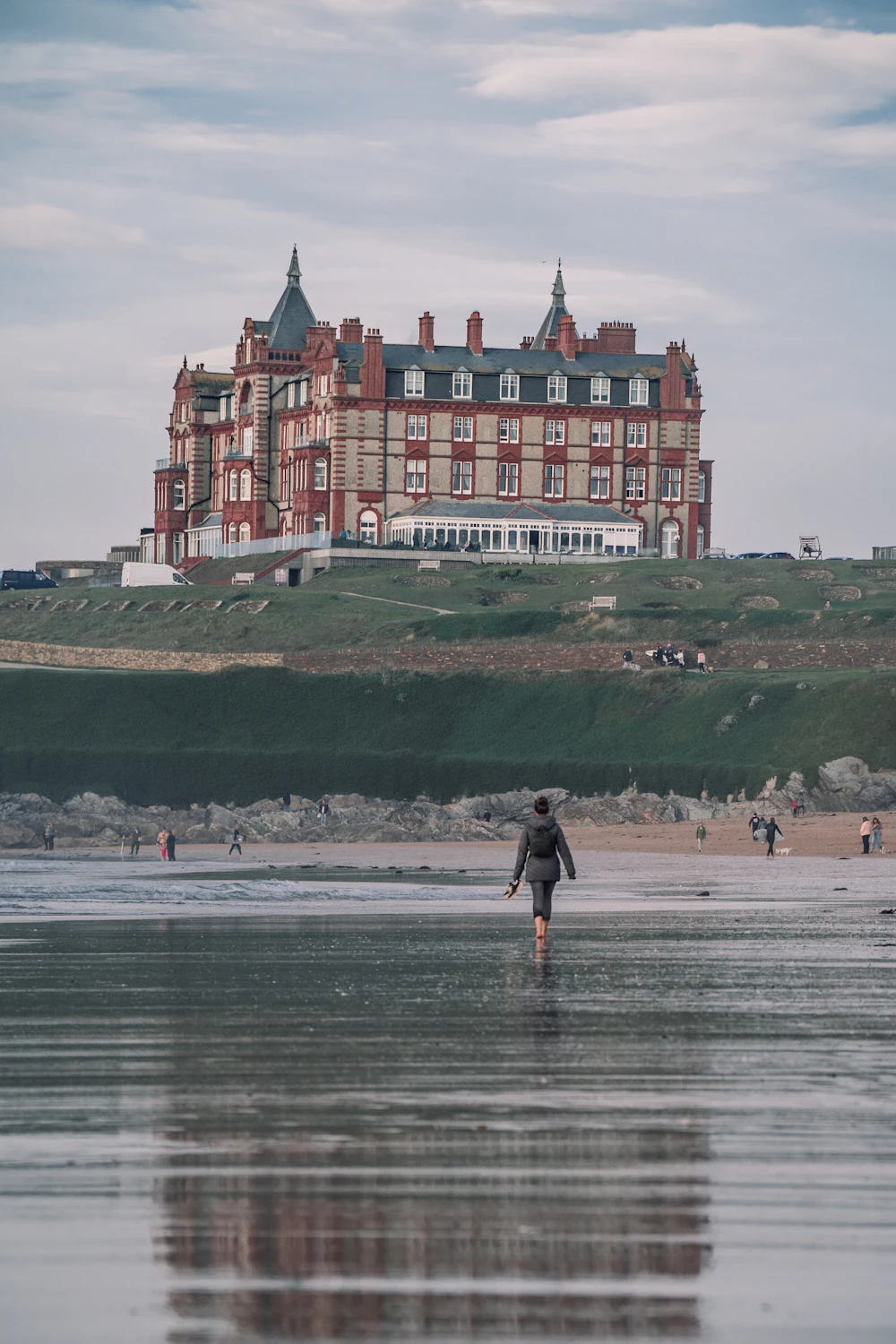 Fistral Beach in Newquay, with the Headland Hotel above the sand