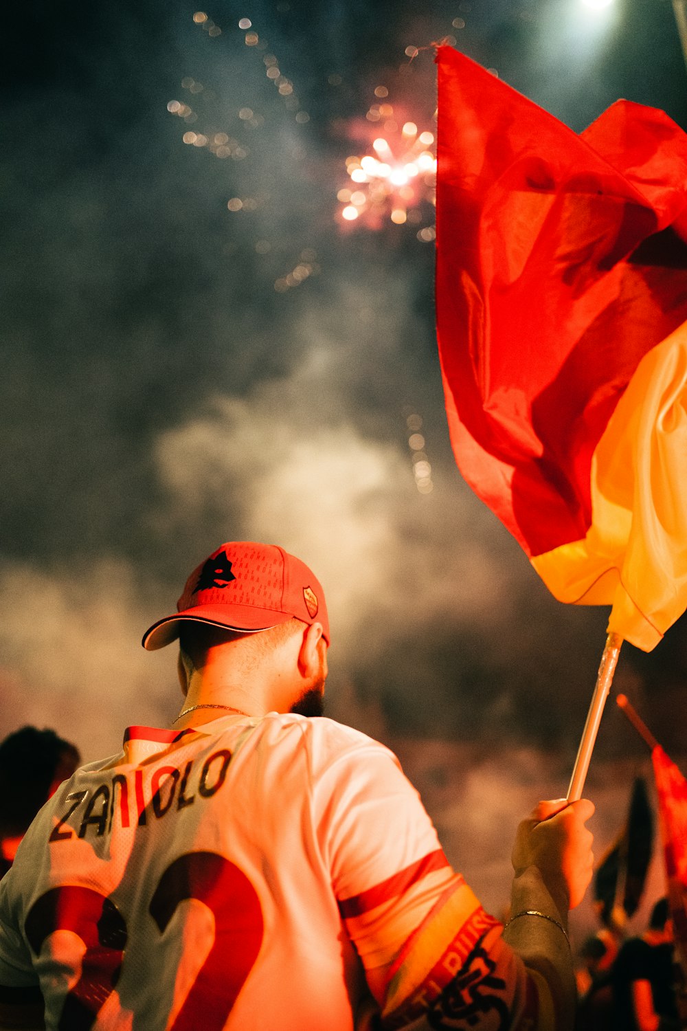 a person holding a flag