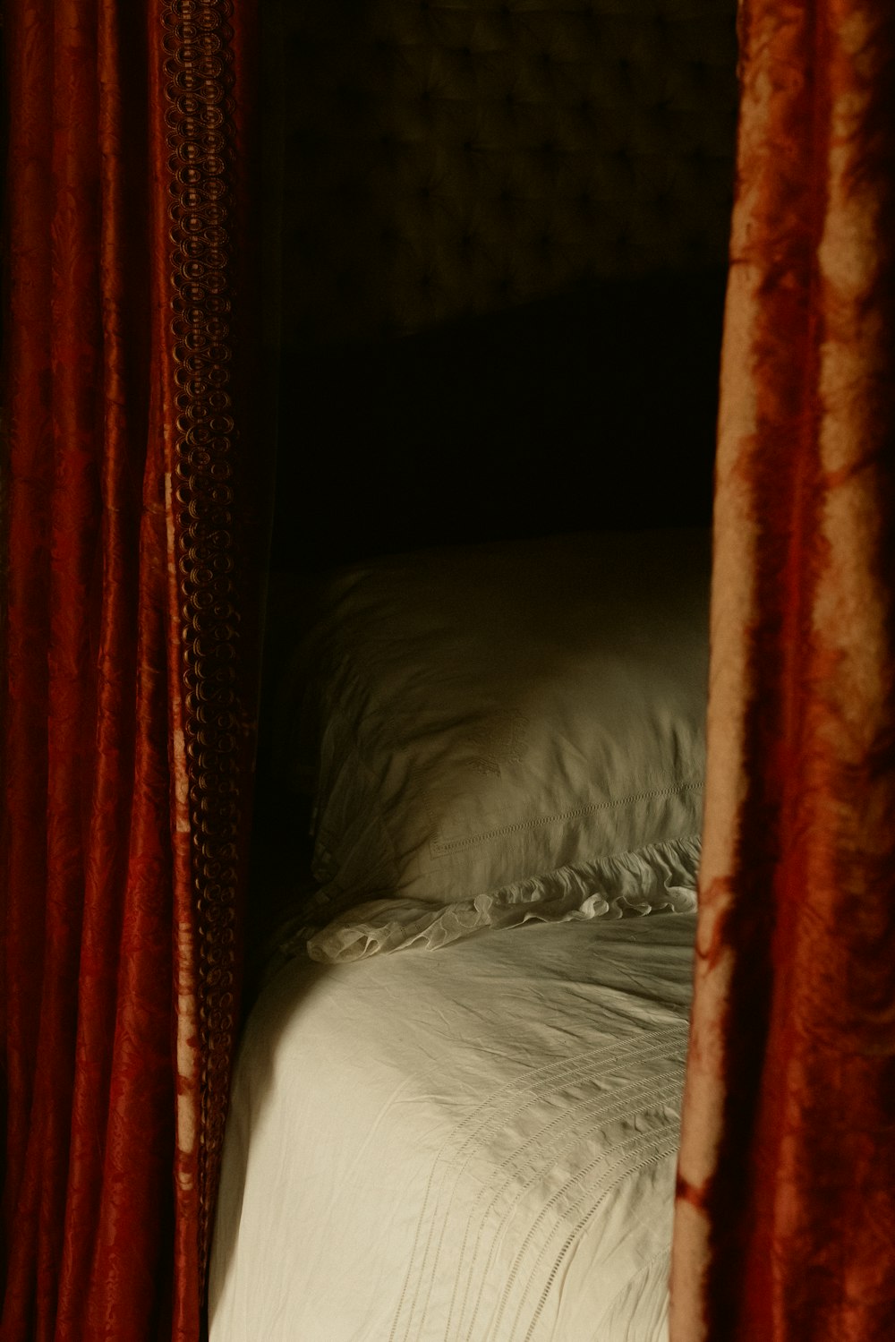 a white cat lying on a bed