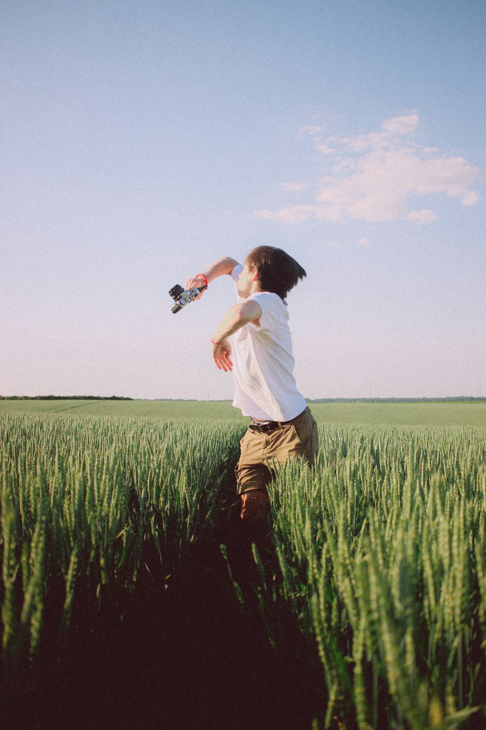 a man running through a field