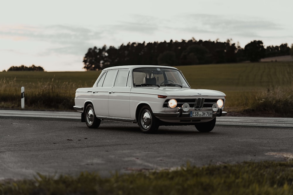 a white car on a road