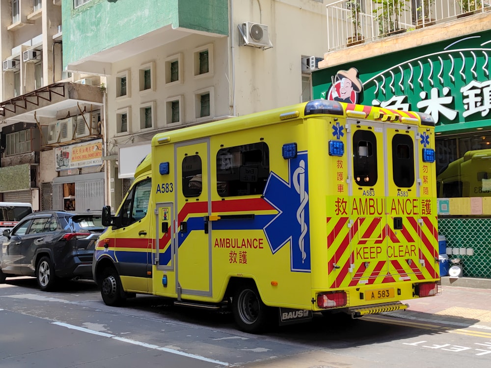 a yellow and blue food truck