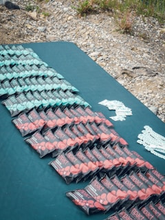 An assortment of fit bars arranged beautifully on a wooden table.
