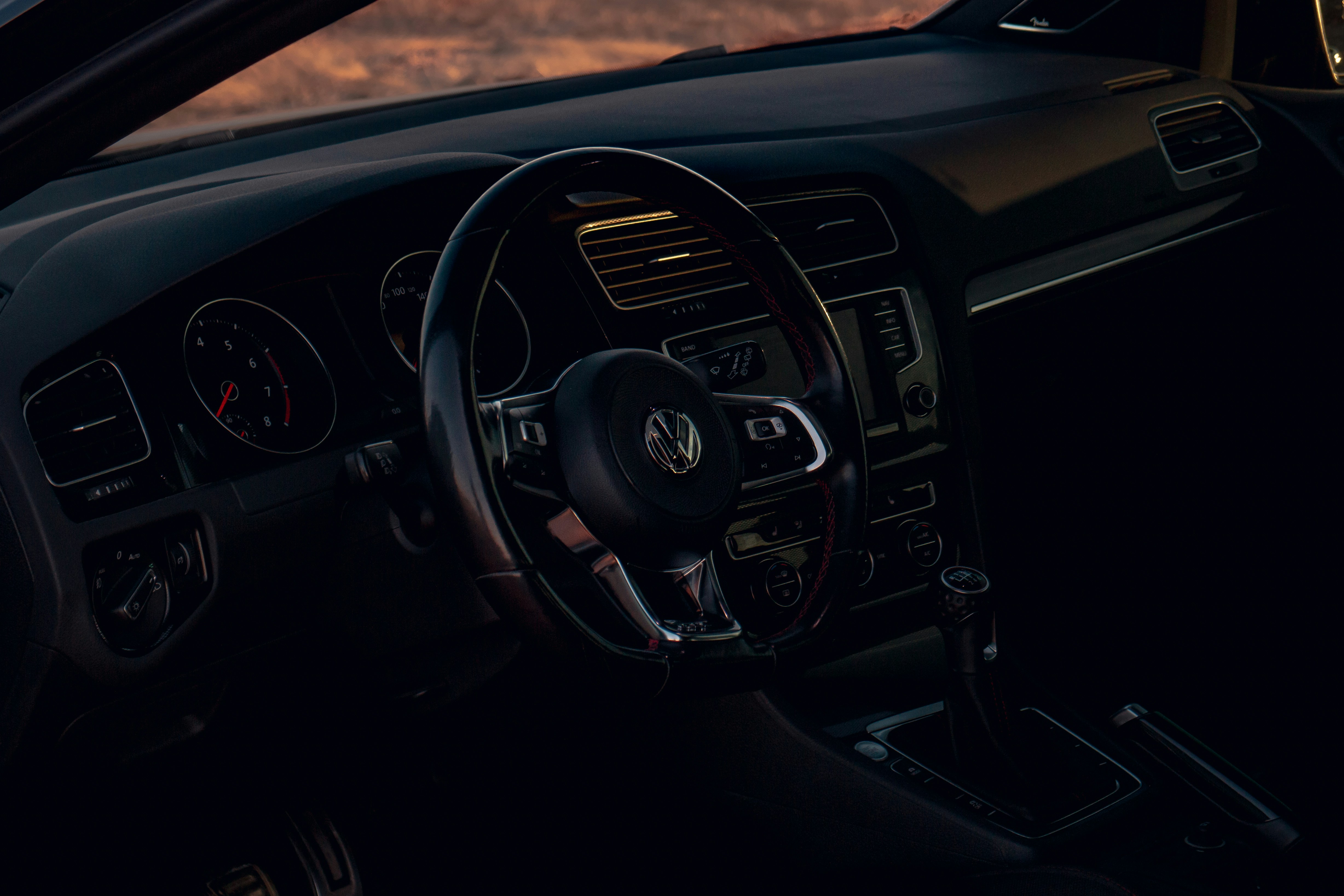 Volkswagen e‑Golf interior showing digital dashboard and touchscreen controls