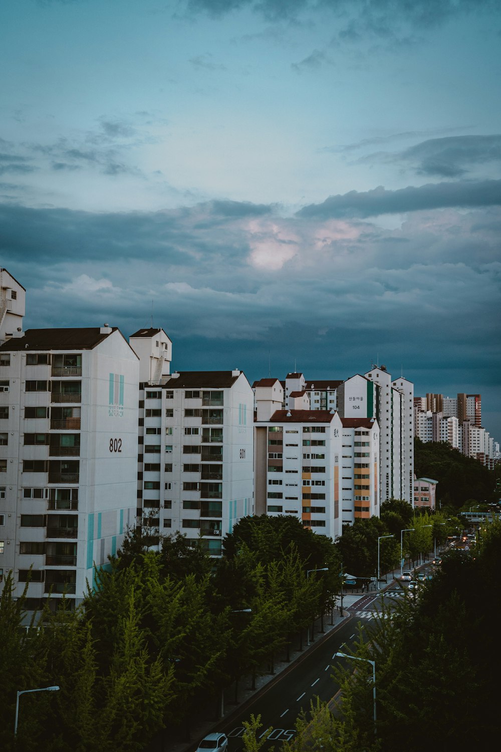 a city with trees and buildings