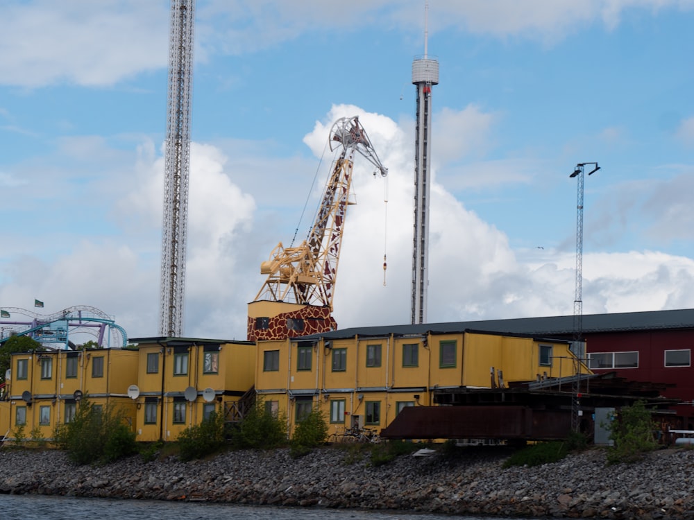 a train with cranes on top