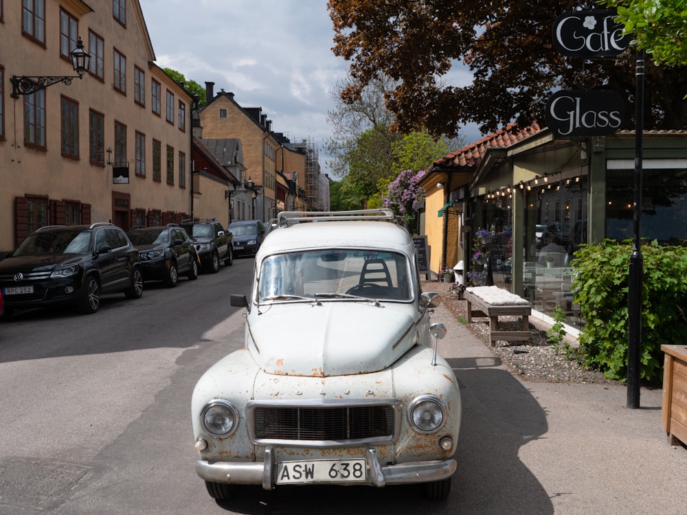 a car parked on the side of a street