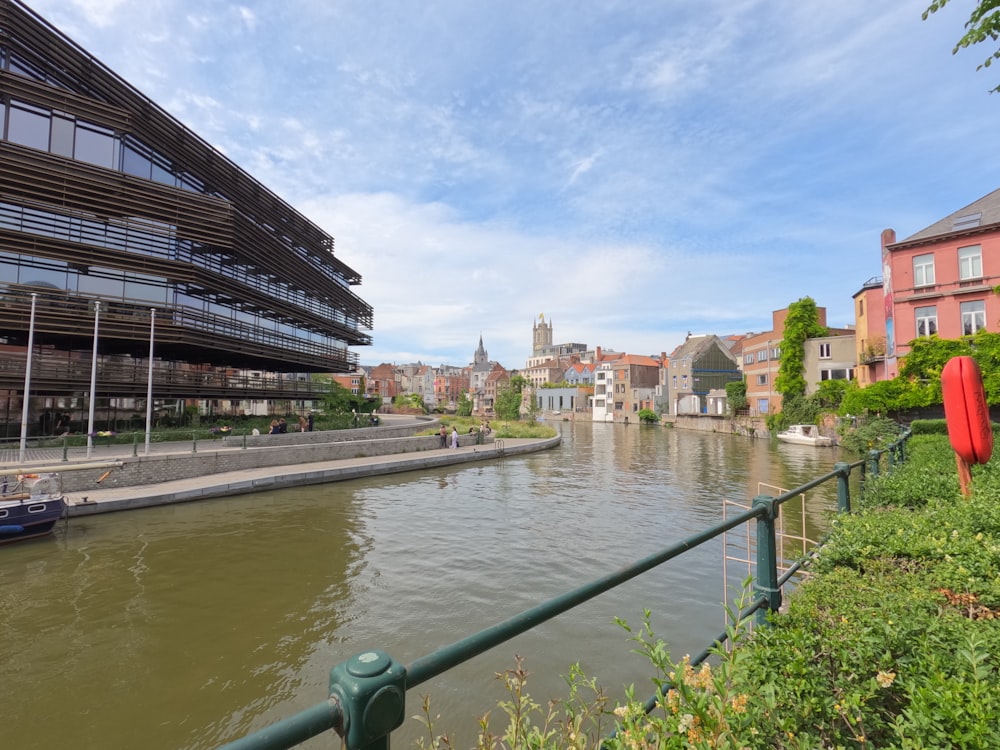 a body of water with buildings along it