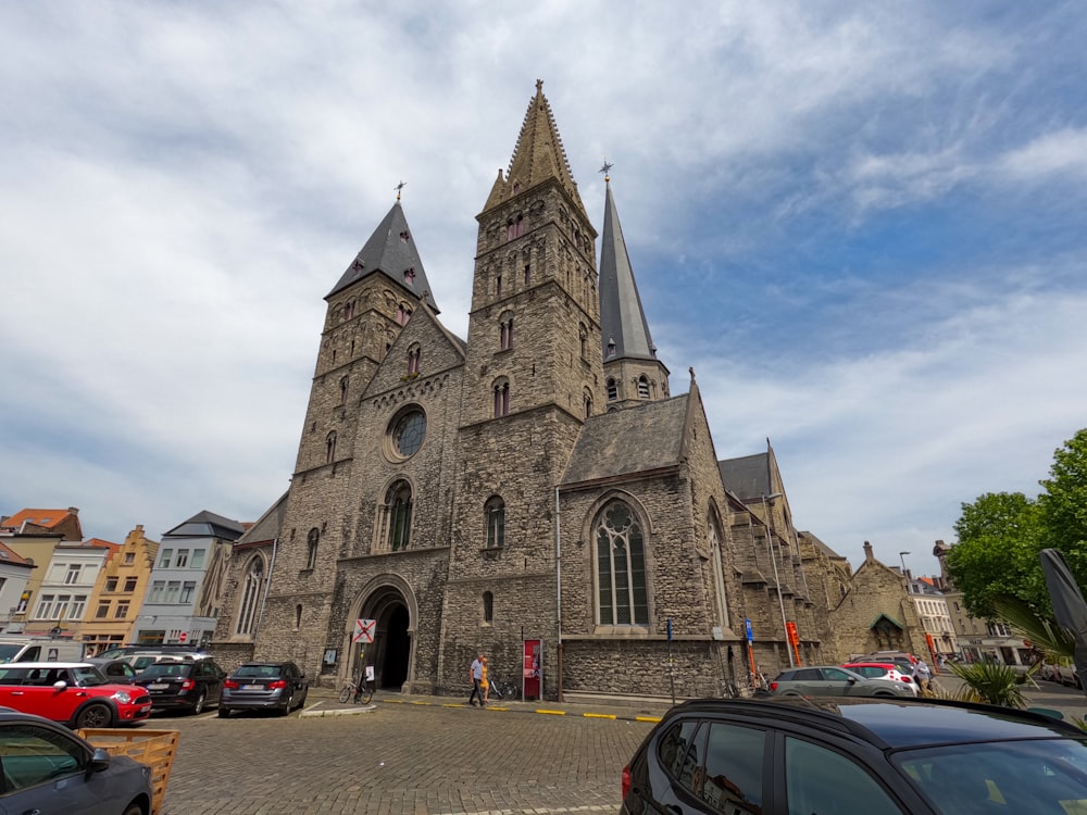 a large stone building with towers