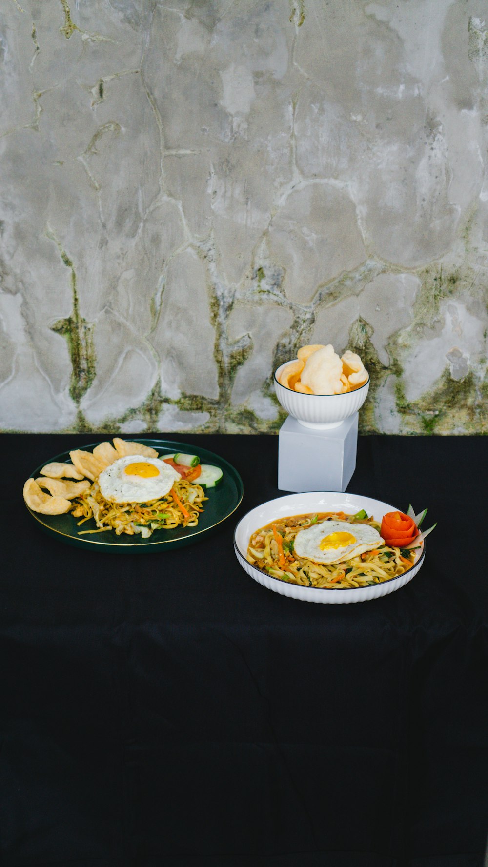 a table with plates of food