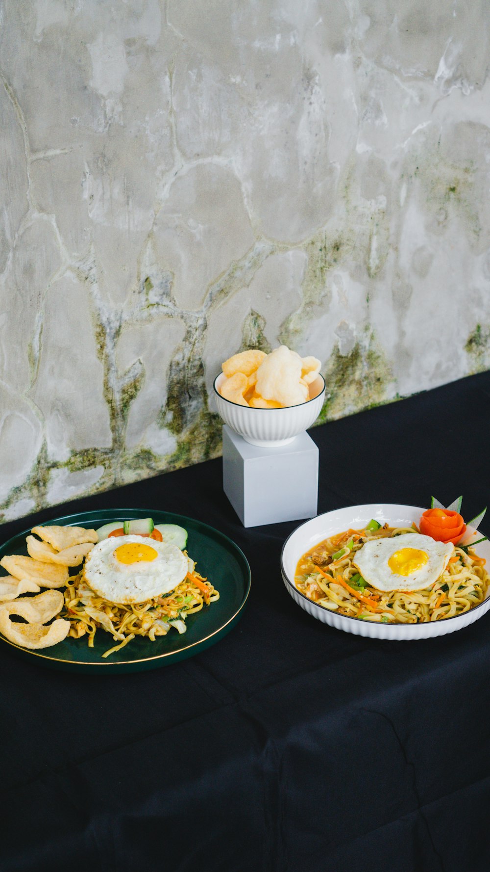 a table with plates of food