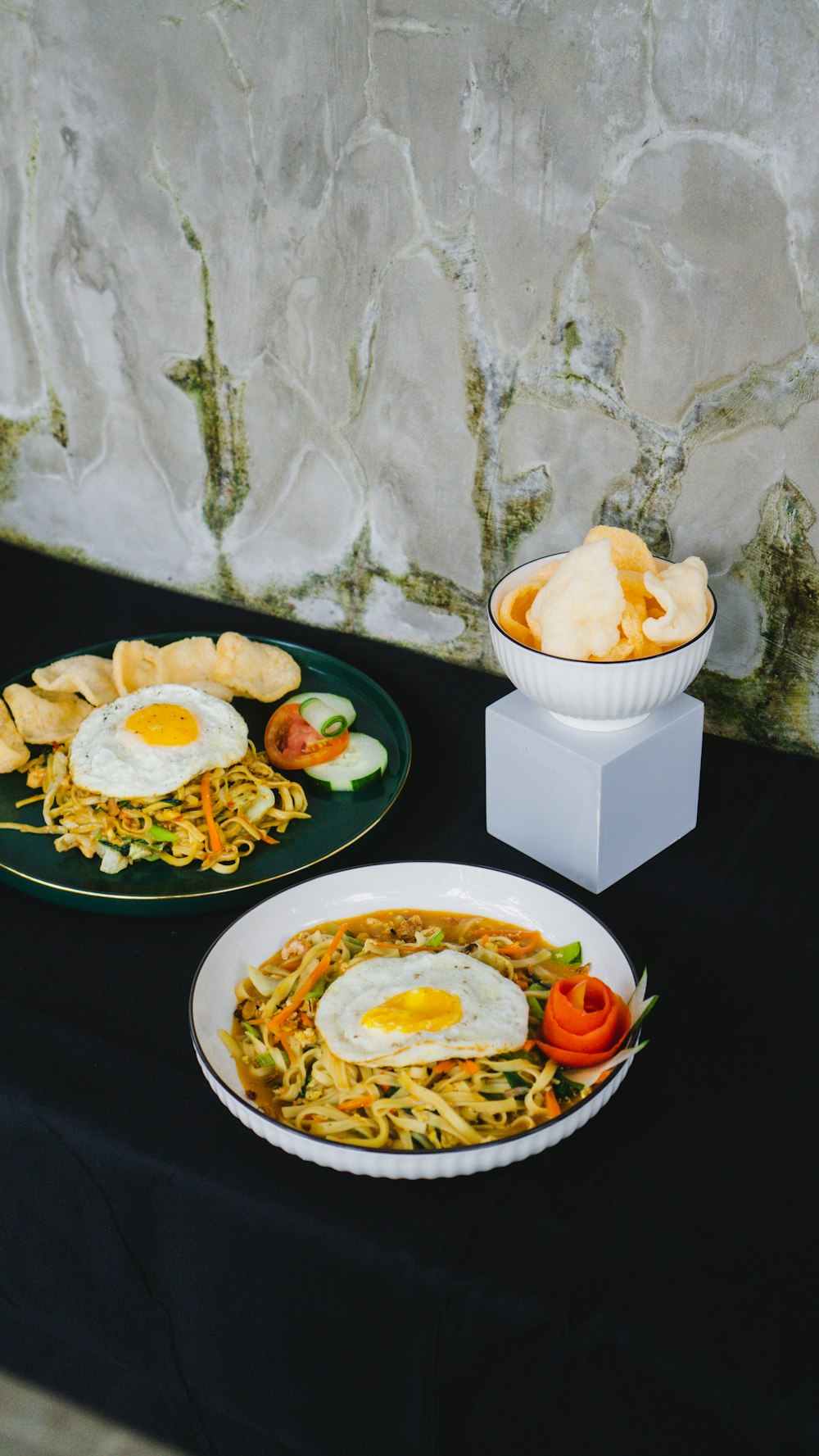 a table with plates of food