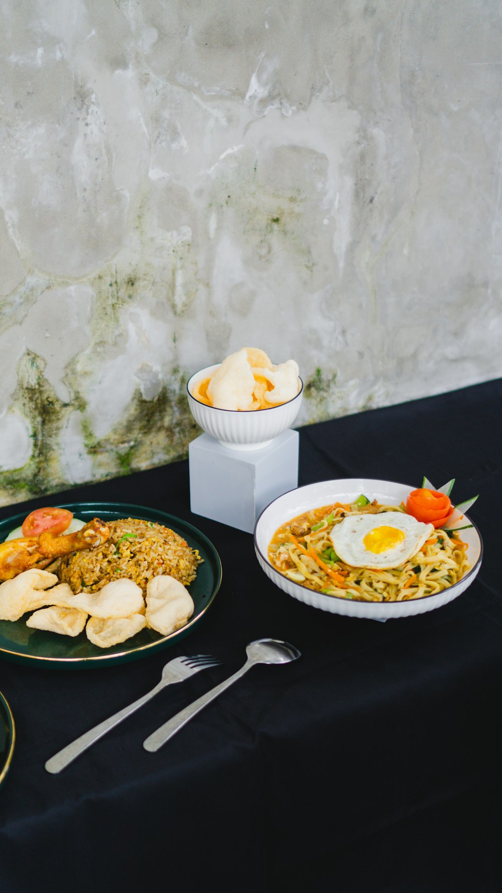 a table with plates of food