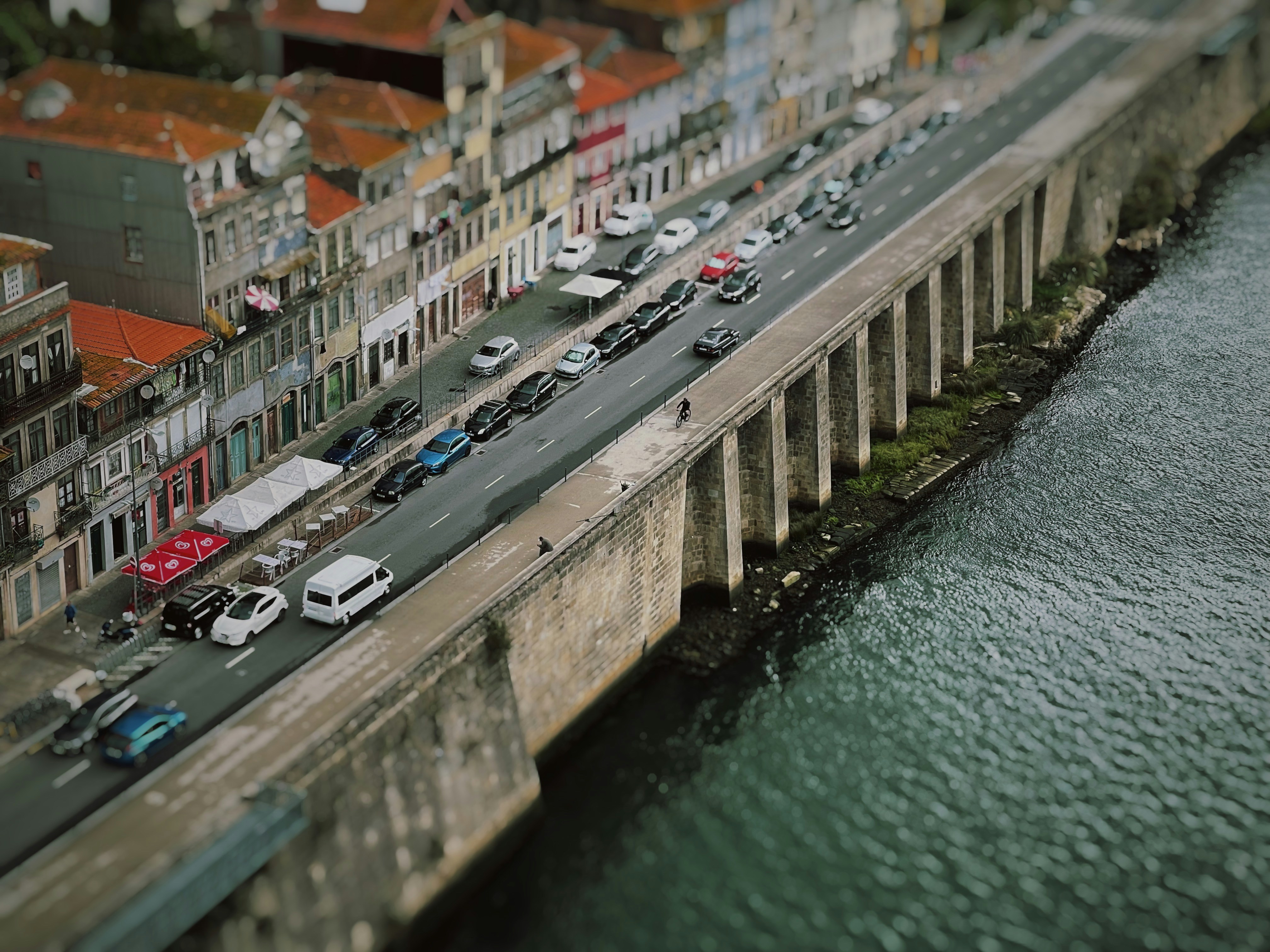 a river with cars on it