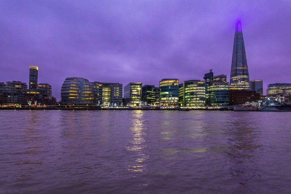 a city skyline at night