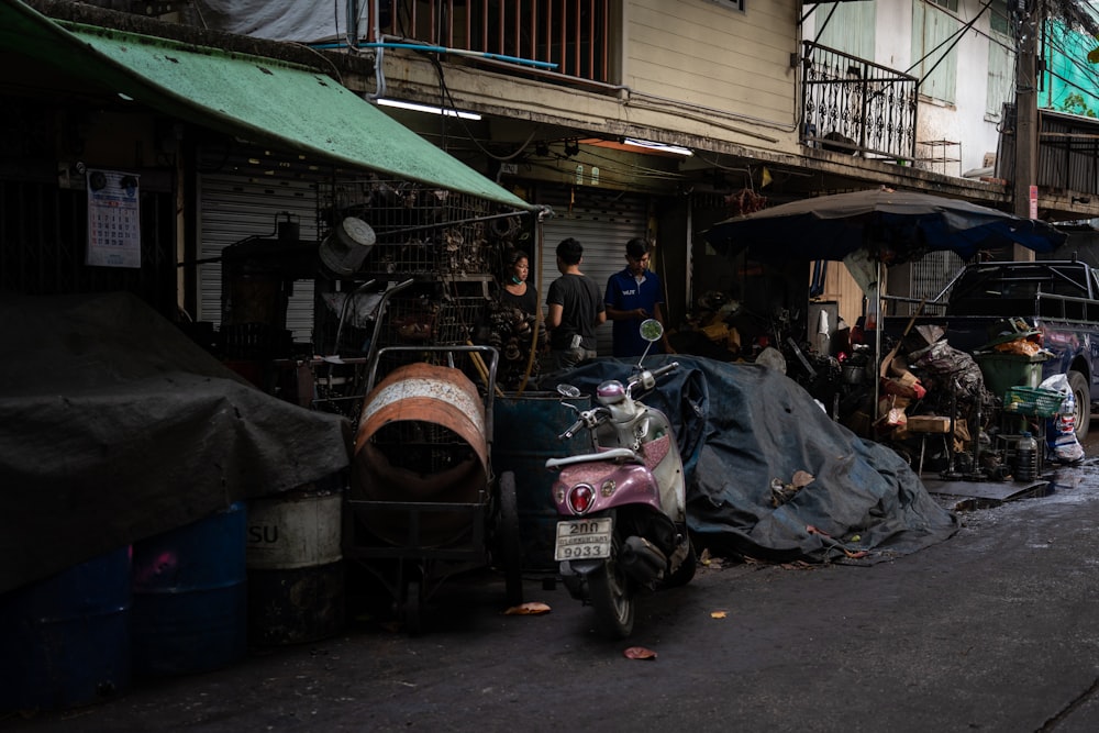 a motorcycle parked on the side of a street