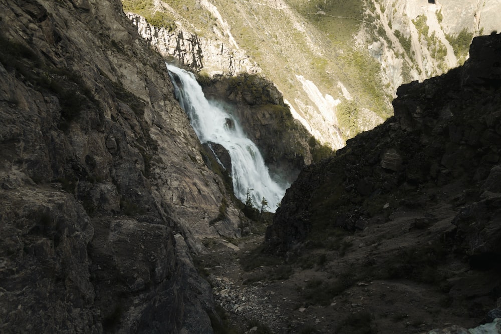 a waterfall in a rocky area