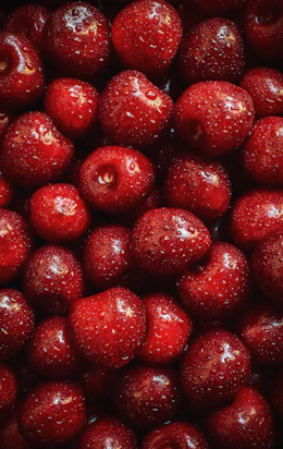 a pile of red cherries