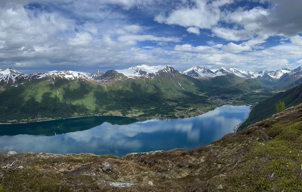 a lake surrounded by mountains