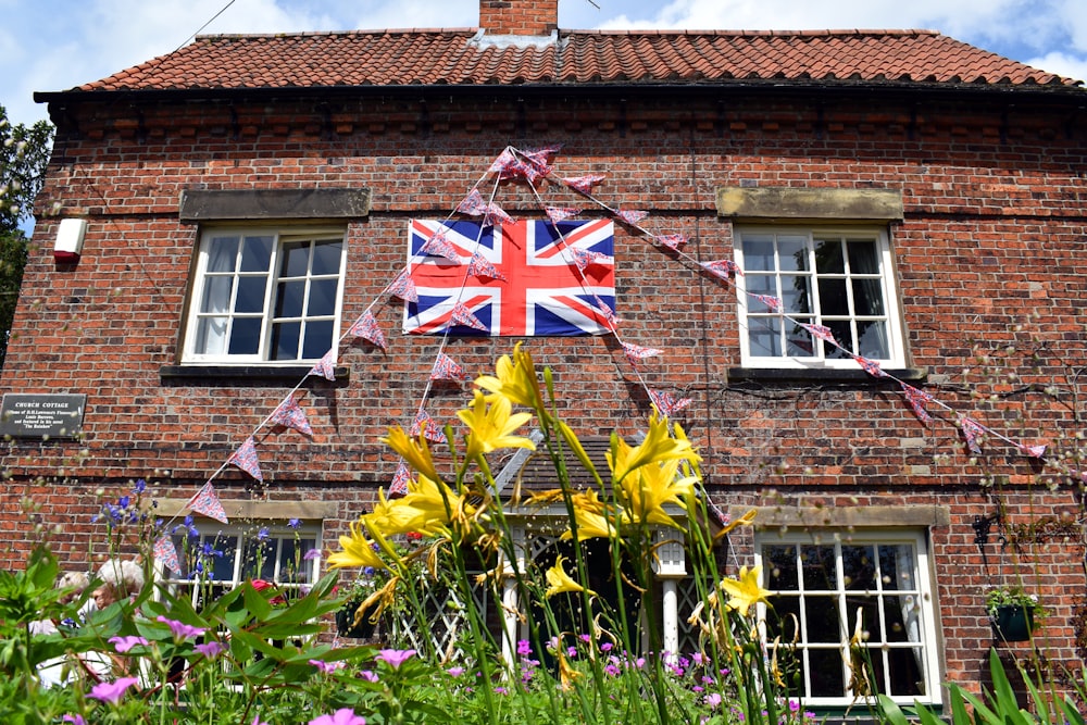 a flag on a building