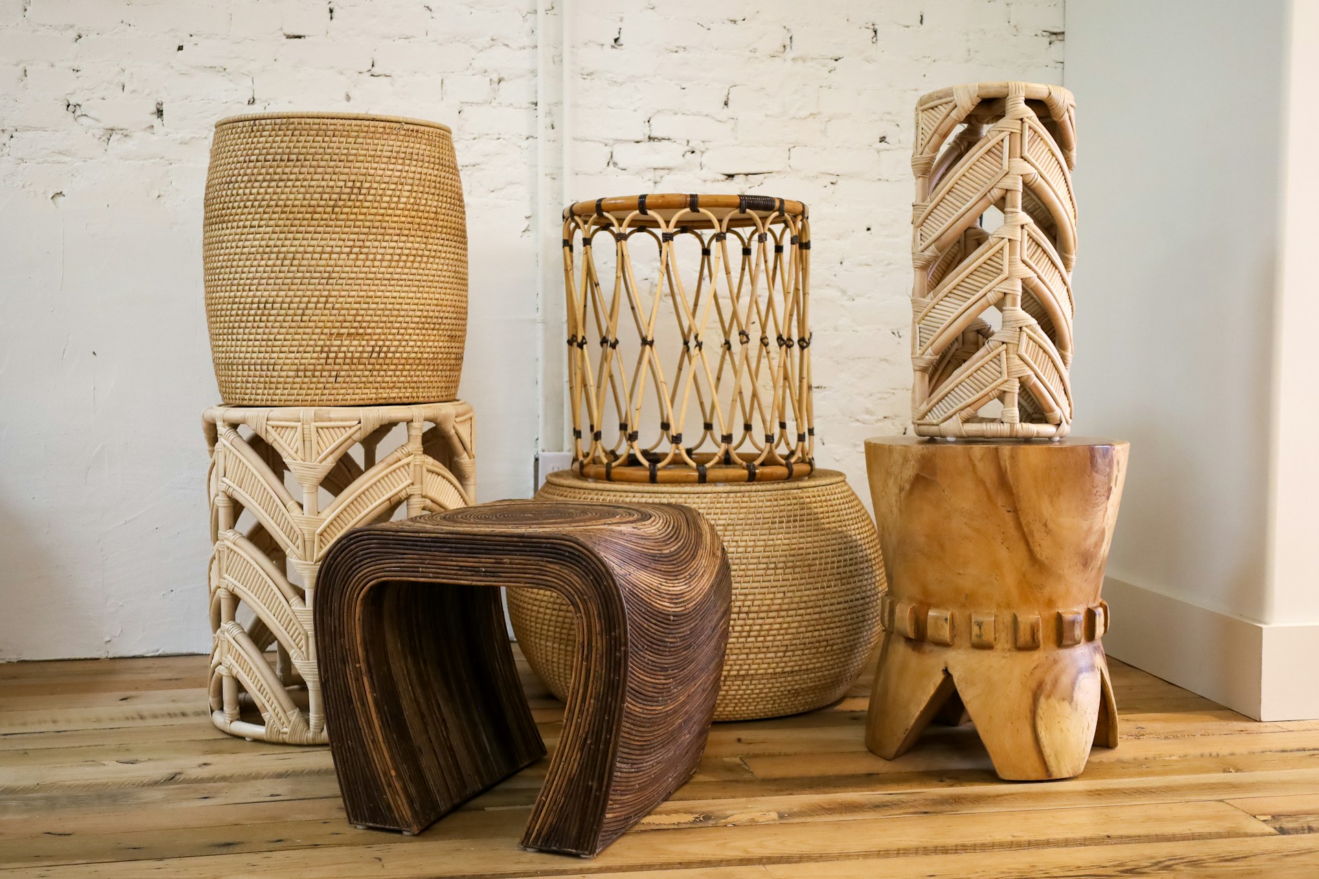 a group of woven baskets