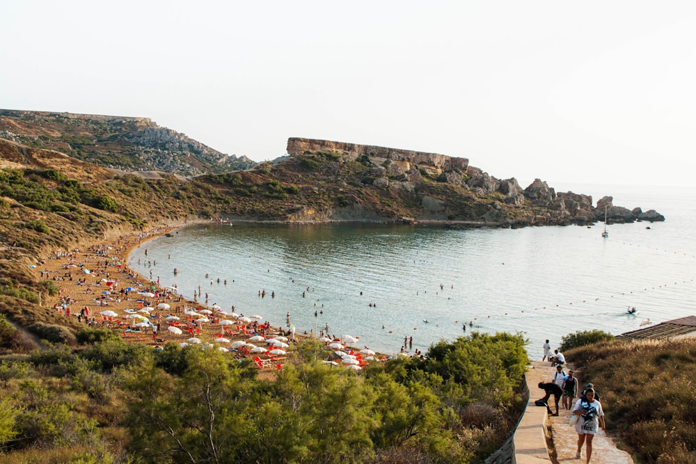 Una playa con gente en ella