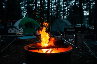 a fire pit with a flame