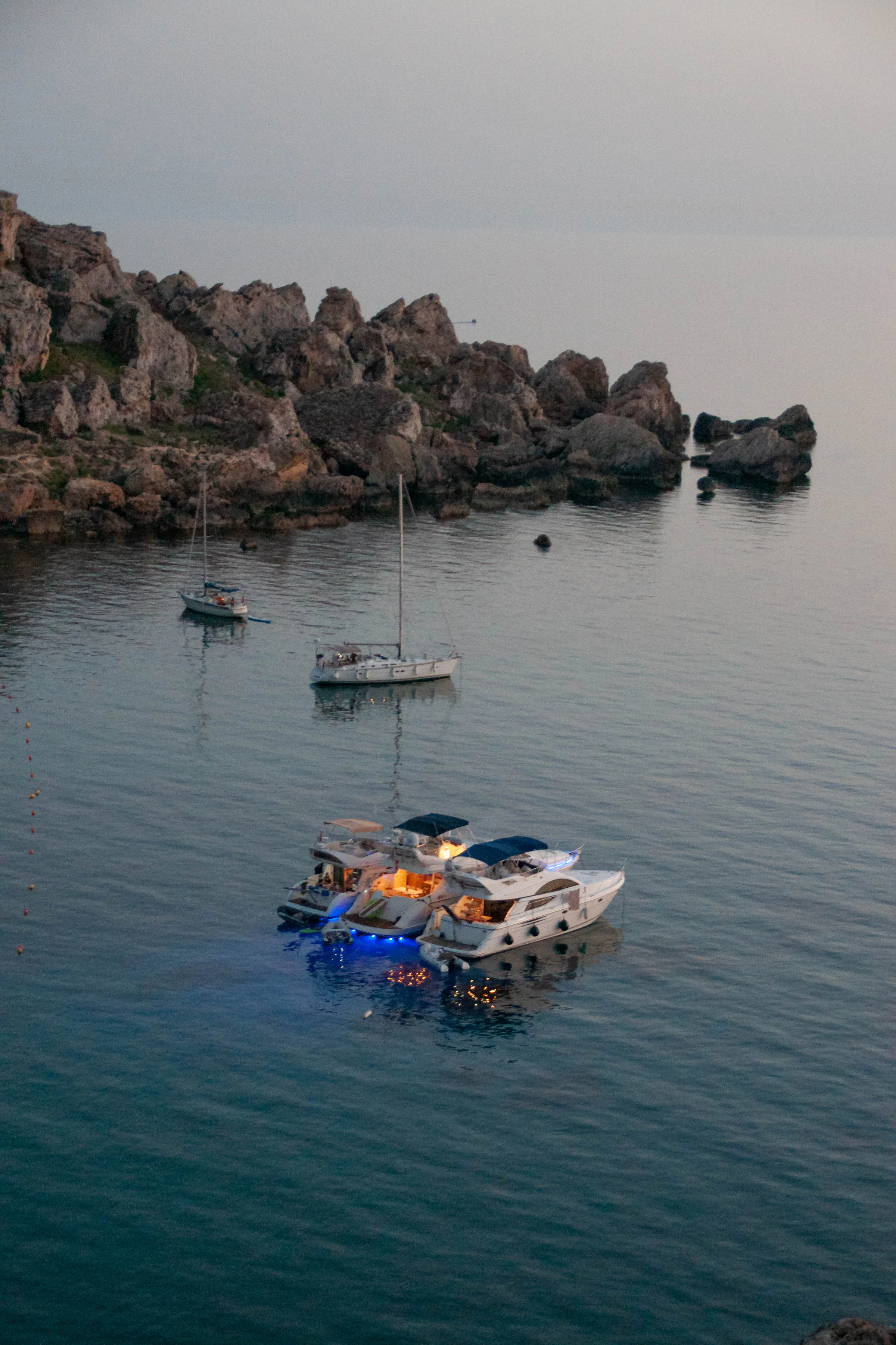 Anchored off a quiet stretch of coast