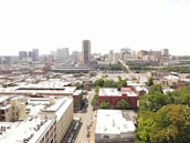 An aerial view of a mixed-use commercial and residential property portfolio under management.
