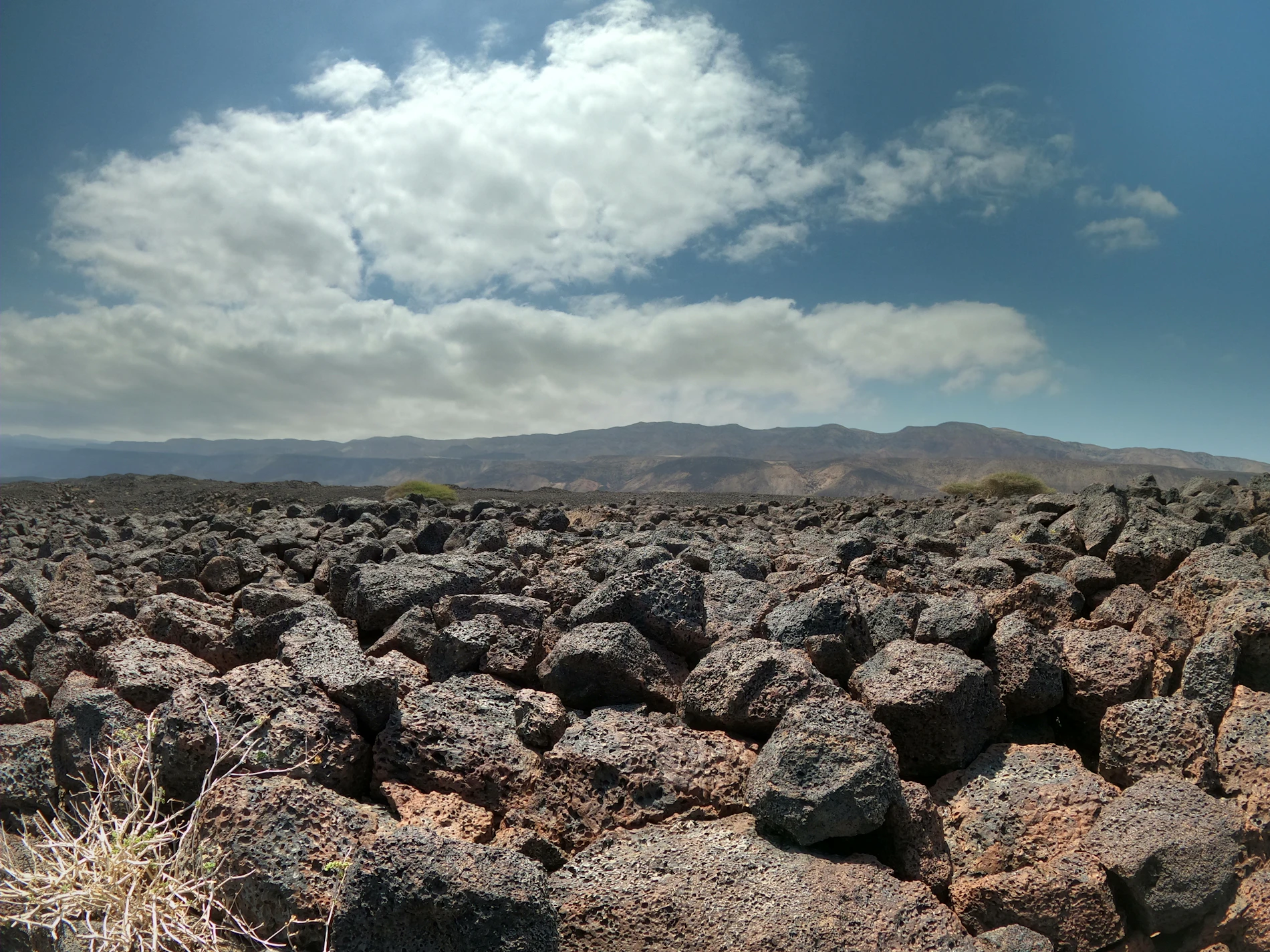 The volcanic landscape inland from the coast