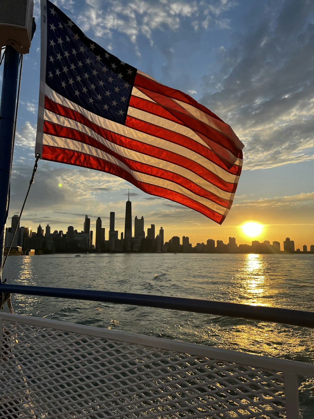 a flag on a boat