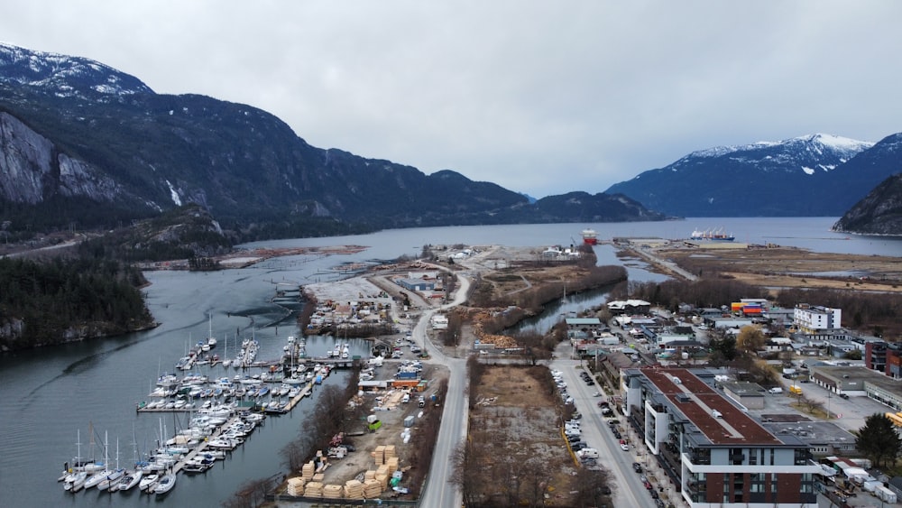 a city next to a body of water with boats on it