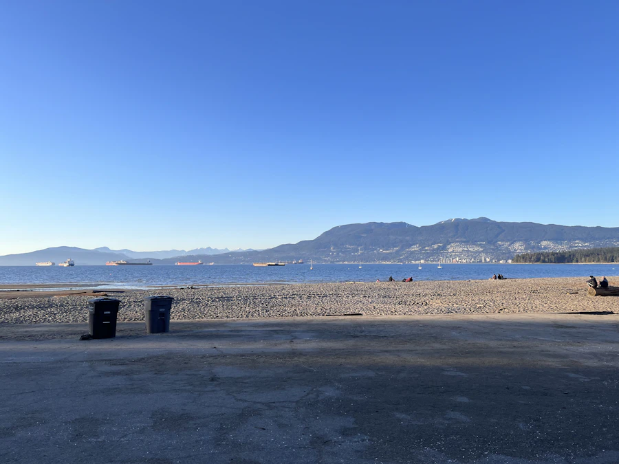 Beach logs and mountains on a Vancouver beach