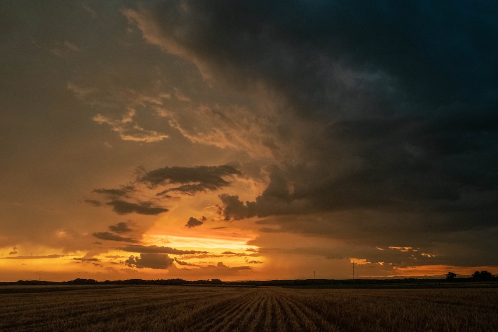 a field with a cloudy sky