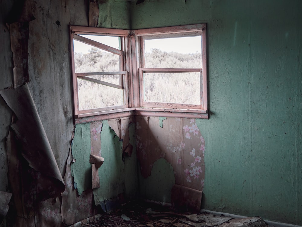 a room with broken windows