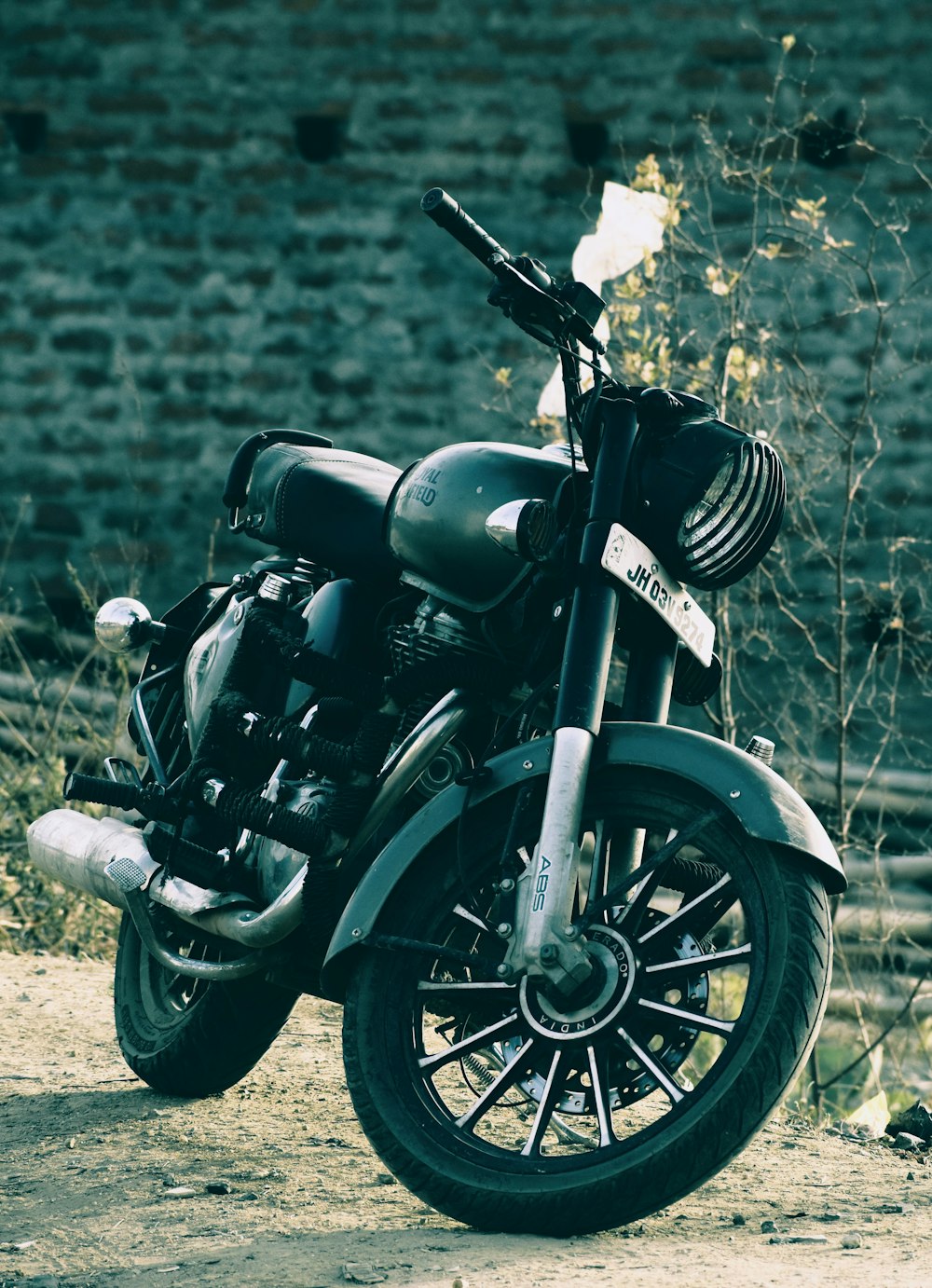 a motorcycle parked on the side of a road