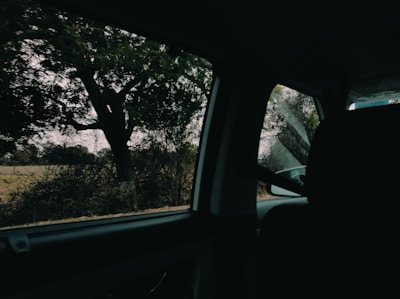 A scenic view from the window of a moving car.