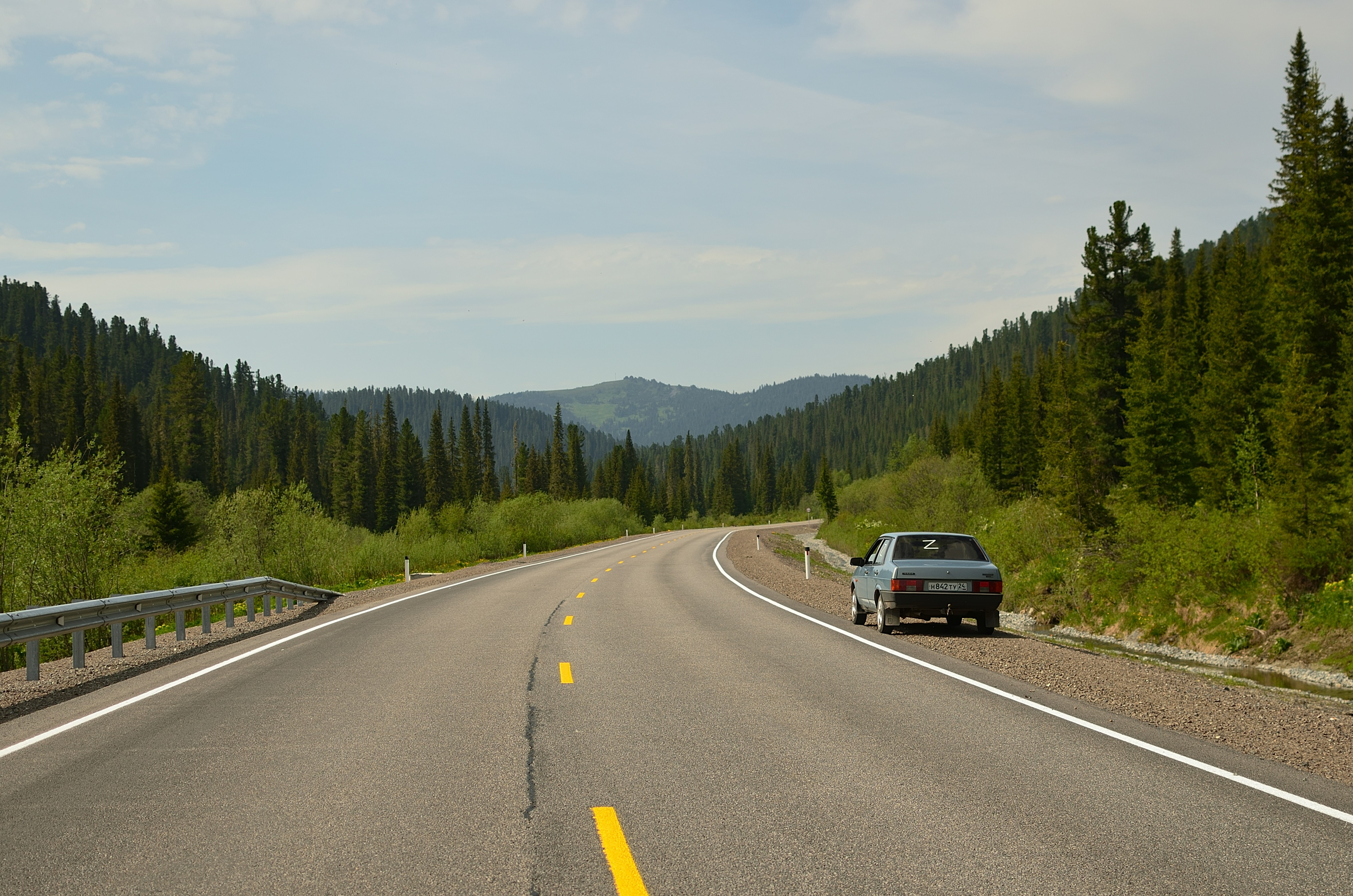 a car driving on a road
