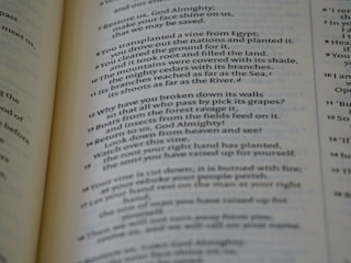 A close-up view of text printed on a page, likely from a book. The text is organized in paragraphs with numbered lines, suggesting it's a piece of structured literature such as poetry or scripture. The paper appears to be slightly yellowed, indicating age or a specific style of paper.