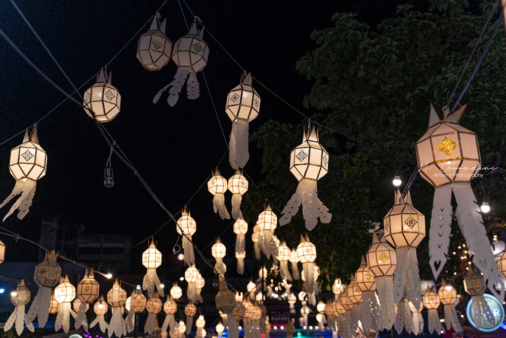 a group of lanterns from strings