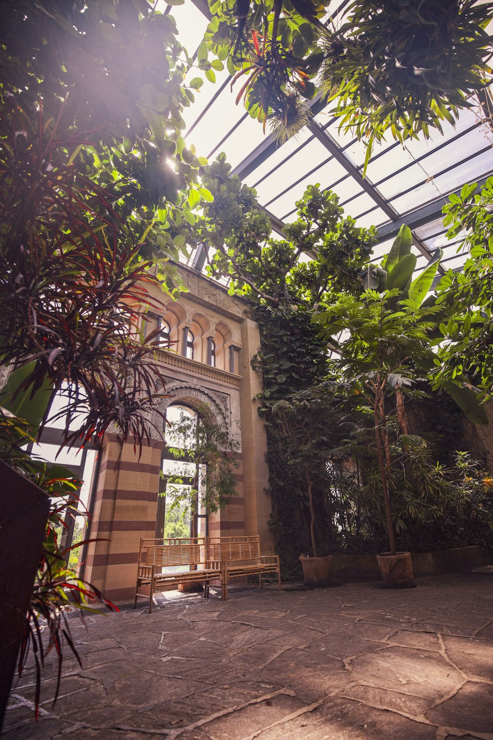 a building with trees around it